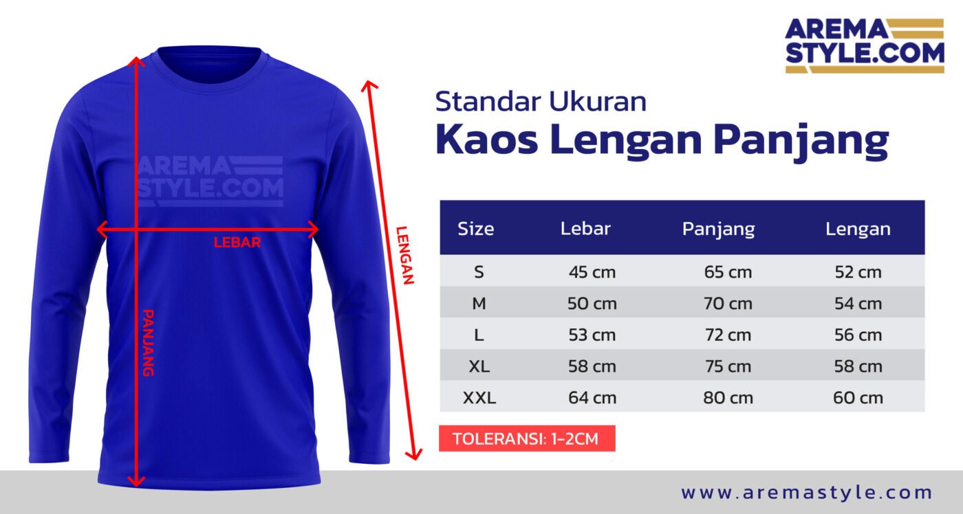 Size Chart - Kaos Lengan Panjang